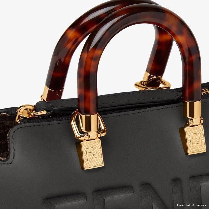 Vintage HOT By Logo Calf Boston In Black The Fendi Bag Mini ROMA Leather Way 0804